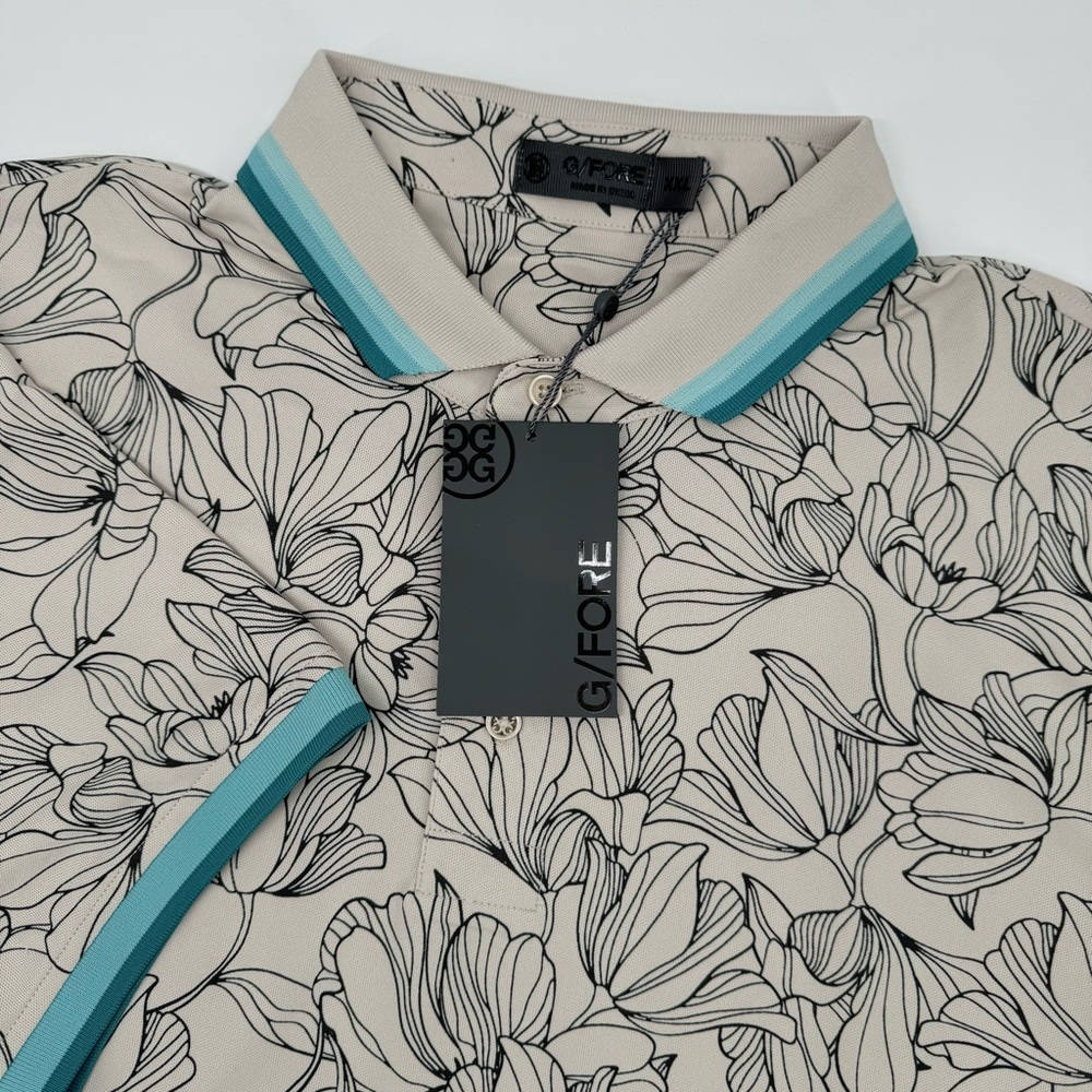 G/Fore Men's 2XL Outline‎ Iris Tan Black Rib Collar Tech Pique Drizzle Polo NWT